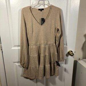 Lulu's sweater knit min-dress in beige, size S, NWT